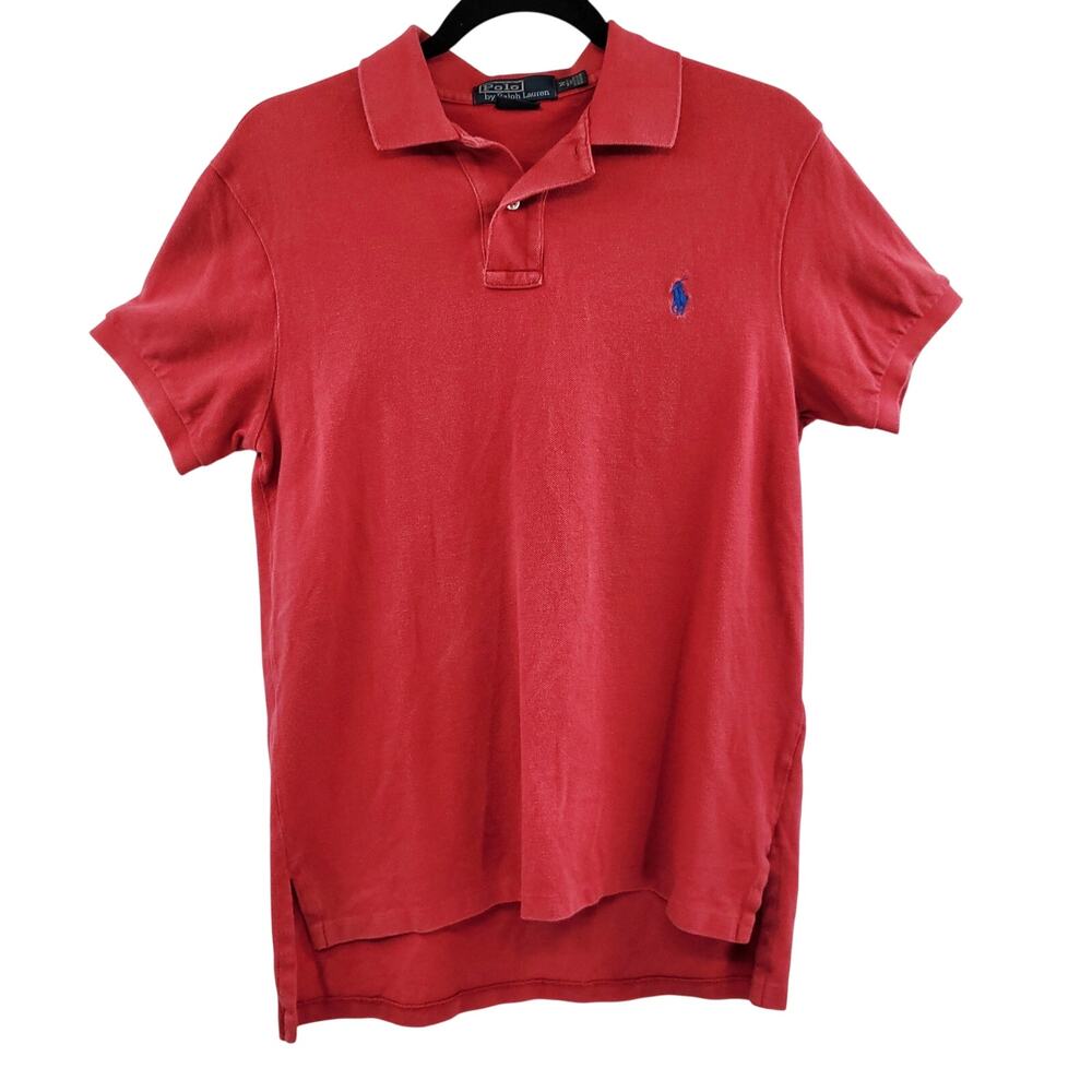 Polo by Ralph Lauren Custom Fit Red Polo Shirt Blue Polo Pony Logo Men's Size M